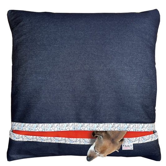 Saco de dormir  denim azul ilustración perro salchicha 74X70 cms